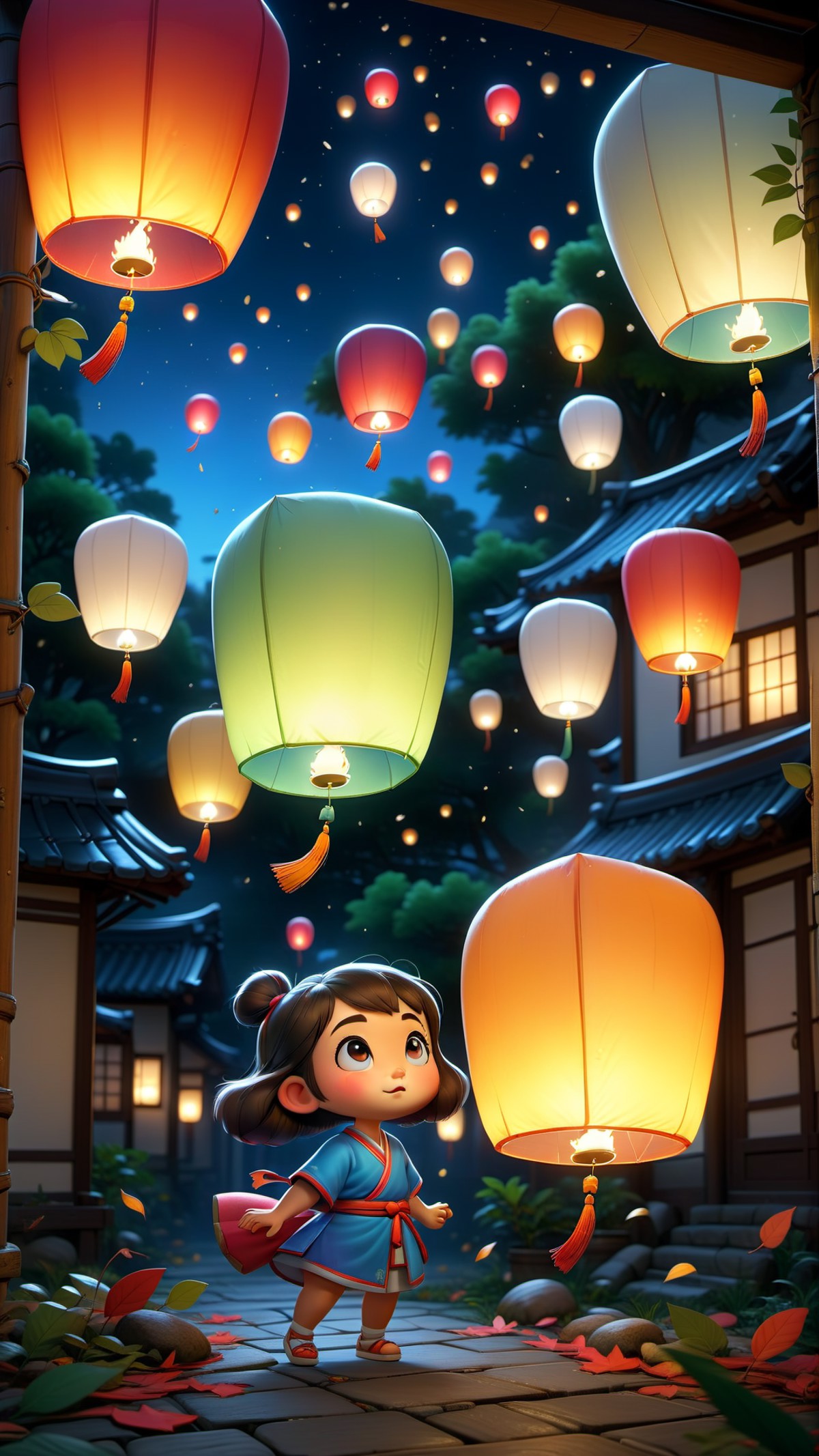 <lora:Chinese Spring Festival Theme_Kongming Lanterns_XSE_GAME_V1-000008:0.8>,no one,kongming lantern,night,in the style o...